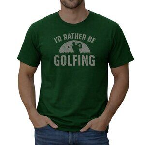 Mens Id Rather Be Golfing Graphic T-Shirt 2XL Crew Neck Green Cotton Blend